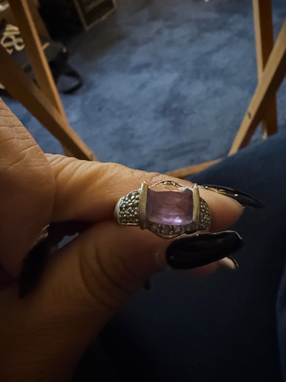 Silver Ring with Purple Gemstone - Women's Fashion Ring